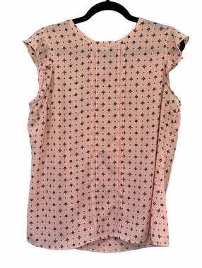 Elle Pink Black Floral Print Short Flutter Sleeve Blouse Size L